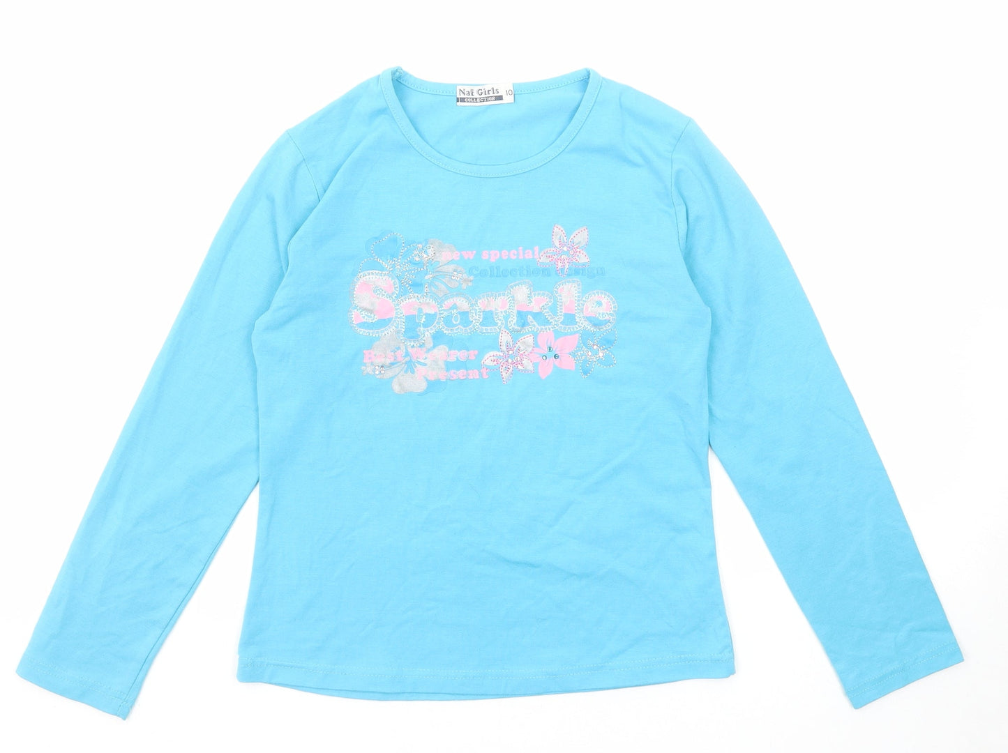 Naf Girls Girls Blue Polyester Basic T-Shirt Size 10 Years Round Neck Pullover - Sparkle
