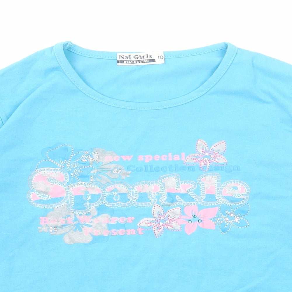 Naf Girls Girls Blue Polyester Basic T-Shirt Size 10 Years Round Neck Pullover - Sparkle