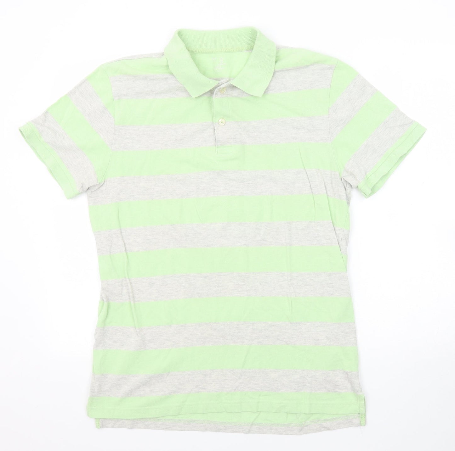 Gap Mens Green Striped Cotton Polo Size L Collared Button