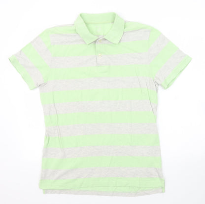 Gap Mens Green Striped Cotton Polo Size L Collared Button