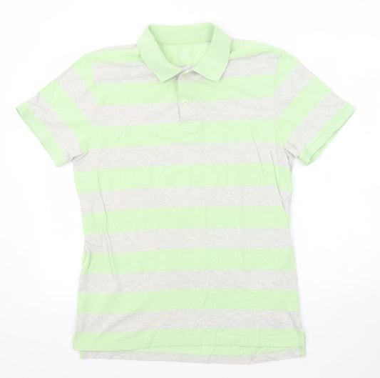 Gap Mens Green Striped Cotton Polo Size L Collared Button