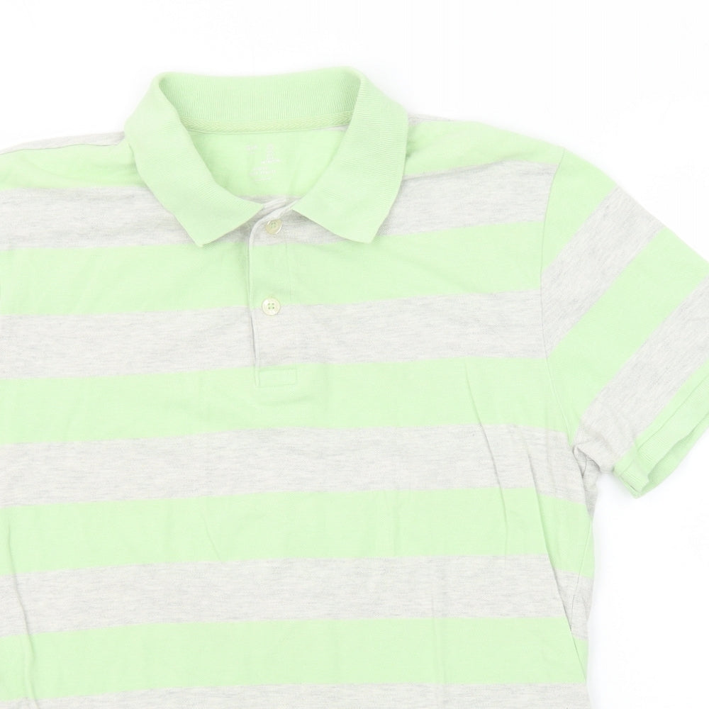 Gap Mens Green Striped Cotton Polo Size L Collared Button