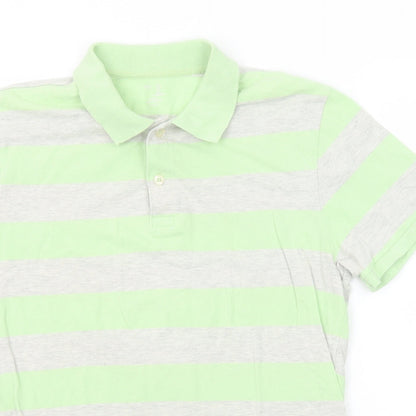 Gap Mens Green Striped Cotton Polo Size L Collared Button