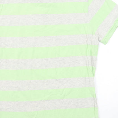 Gap Mens Green Striped Cotton Polo Size L Collared Button