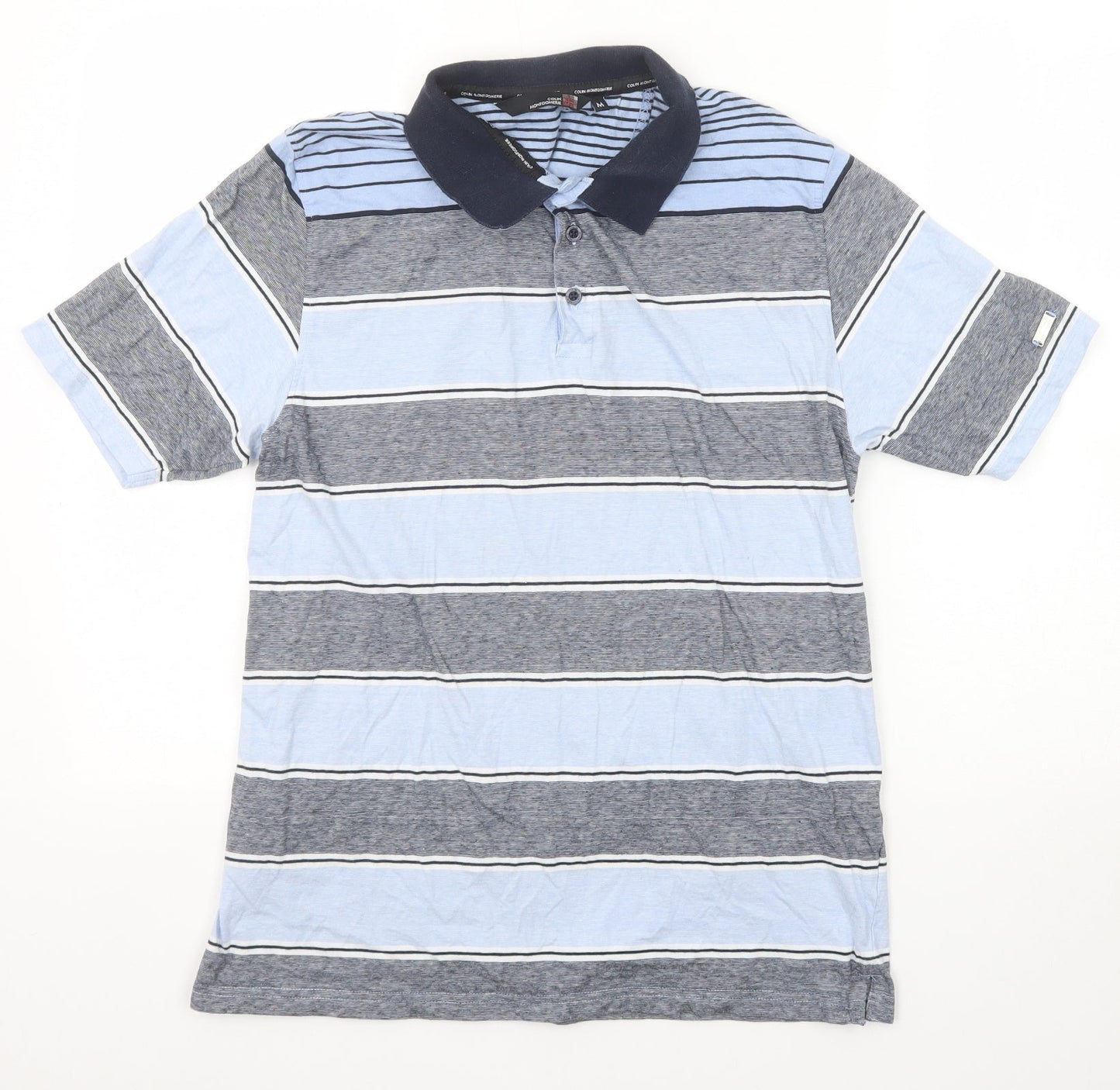 EWM Mens Blue Striped Cotton Polo Size M Collared Button