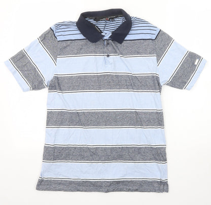 EWM Mens Blue Striped Cotton Polo Size M Collared Button
