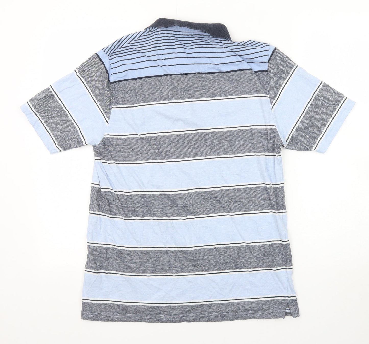 EWM Mens Blue Striped Cotton Polo Size M Collared Button