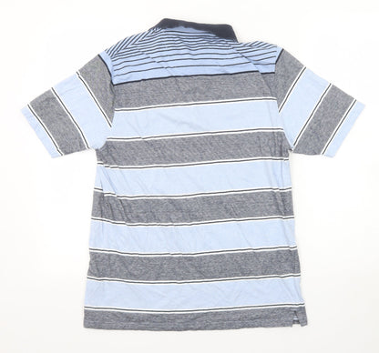 EWM Mens Blue Striped Cotton Polo Size M Collared Button