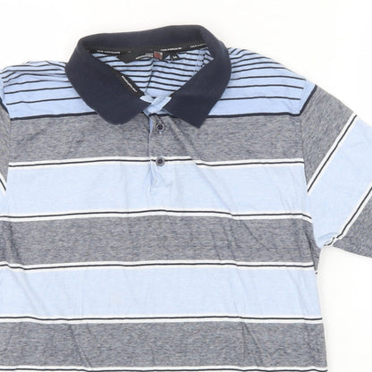 EWM Mens Blue Striped Cotton Polo Size M Collared Button