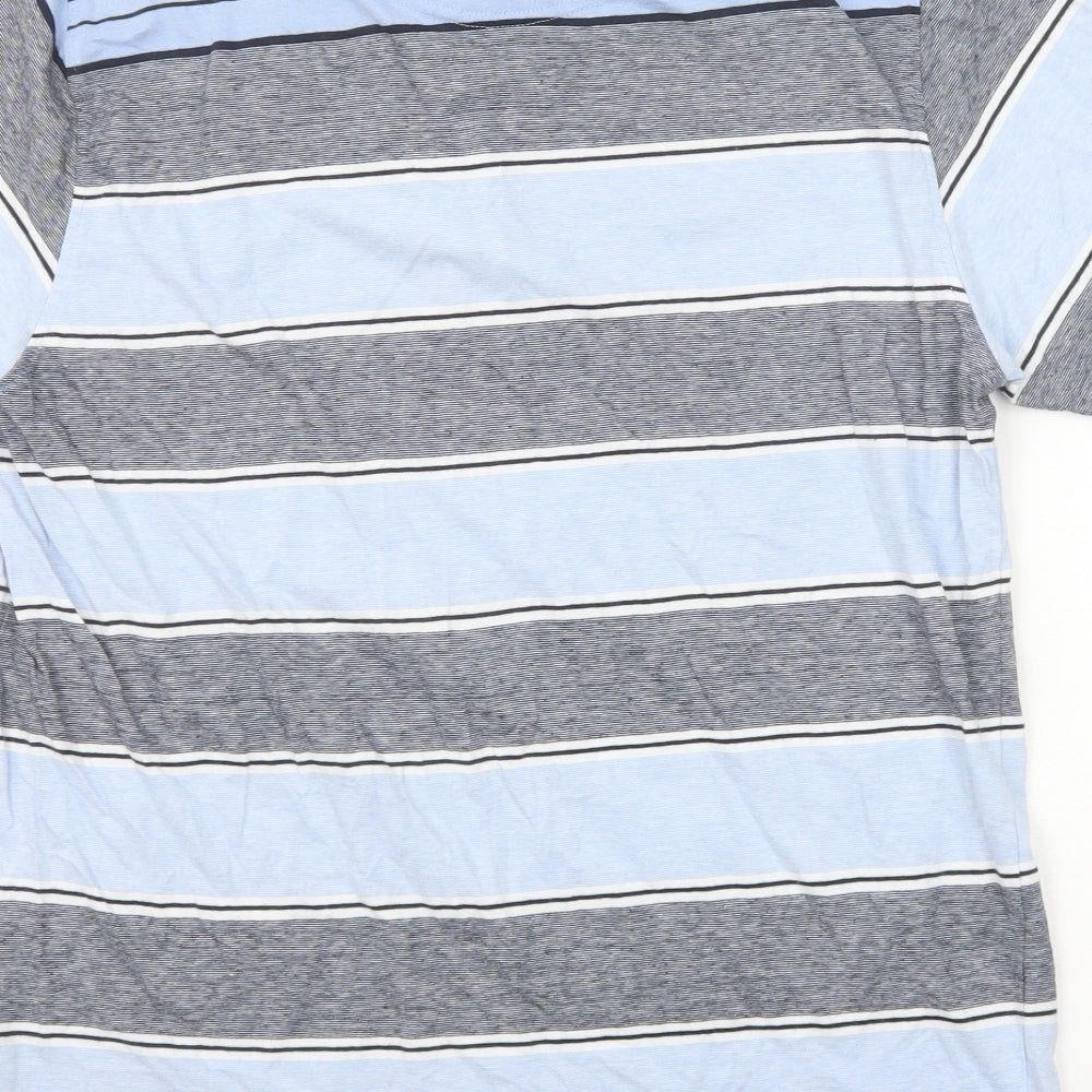 EWM Mens Blue Striped Cotton Polo Size M Collared Button