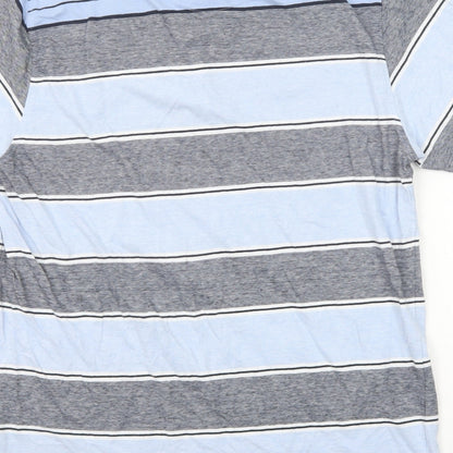 EWM Mens Blue Striped Cotton Polo Size M Collared Button