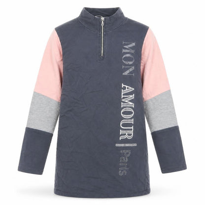 Select Girls Grey Cotton Pullover Sweatshirt Size 12-13 Years Zip - Mon Amour
