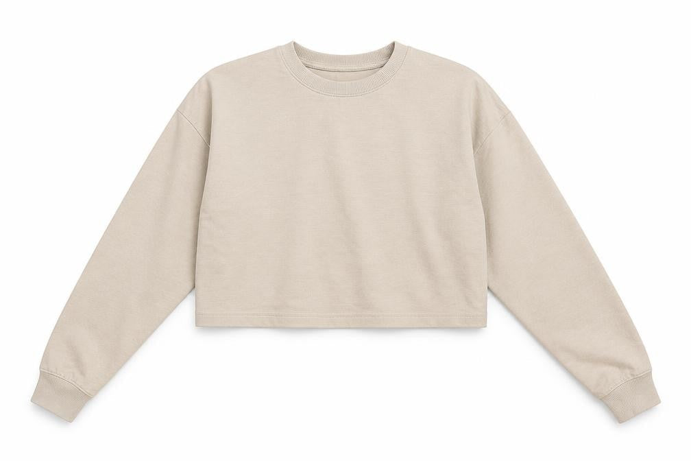 Front view of Missguided women’s beige polyester pullover sweatshirt, size UK 8, pullover