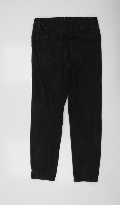 New Look Womens Grey Cotton Straight Jeans Size 12 L28 in Regular Button
