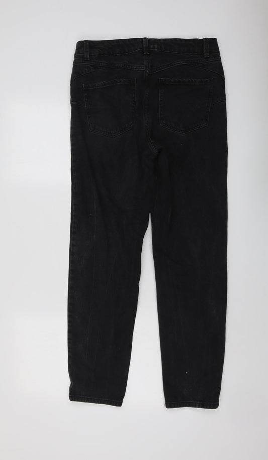 New Look Womens Grey Cotton Straight Jeans Size 12 L28 in Regular Button