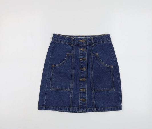 Womens UK Size 4 Stradivarius A-Line Denim Skirt