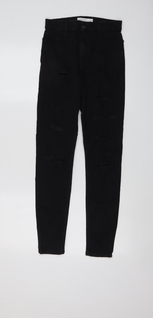 Topshop Womens Black Cotton Skinny Jeans Size 26 in L27 in Regular Button