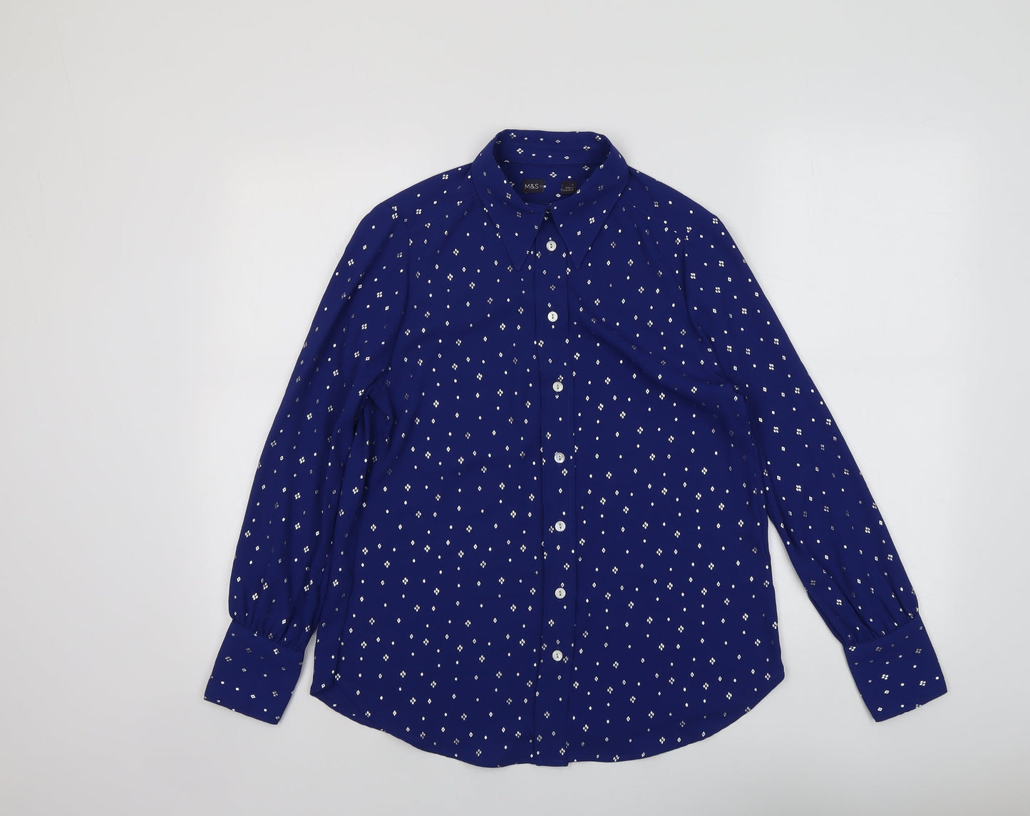 Womens UK Size 8 Marks and Spencer Blue Basic Button-Up