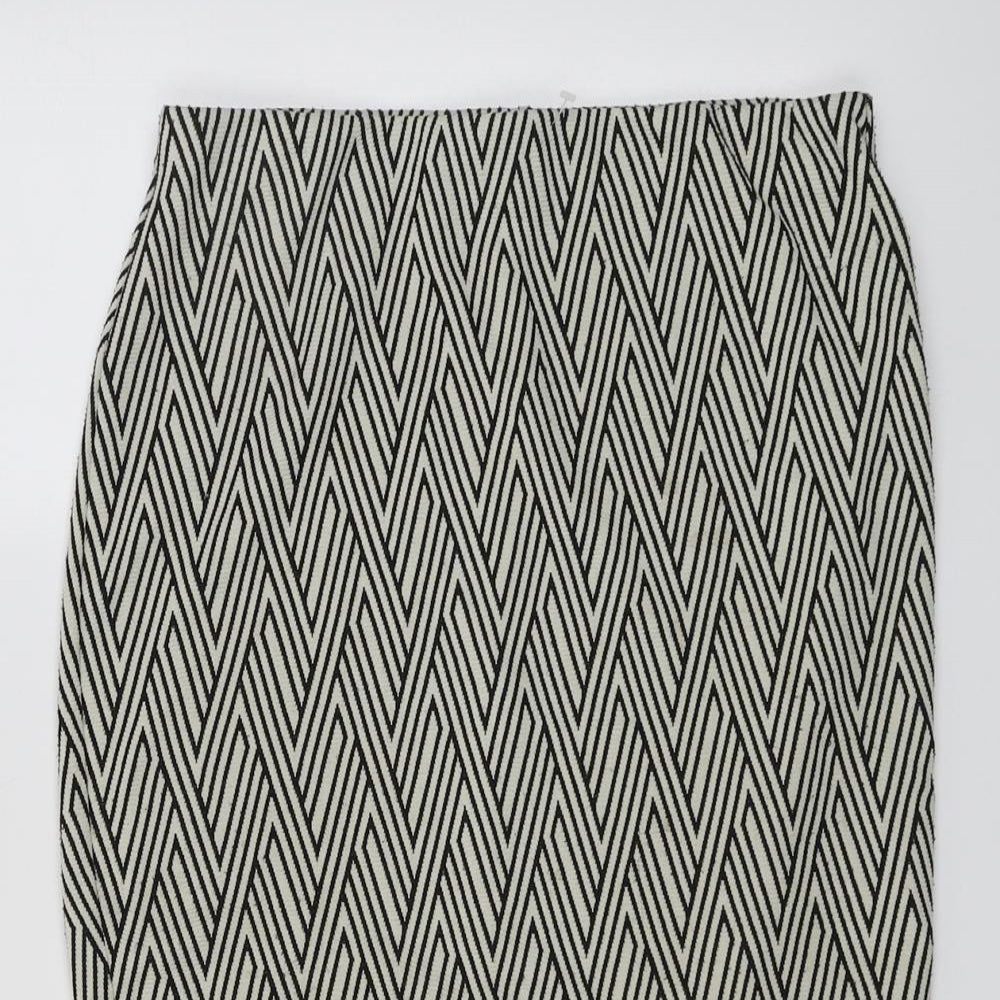 Mango Womens Beige Geometric Polyester Straight & Pencil Skirt Size M
