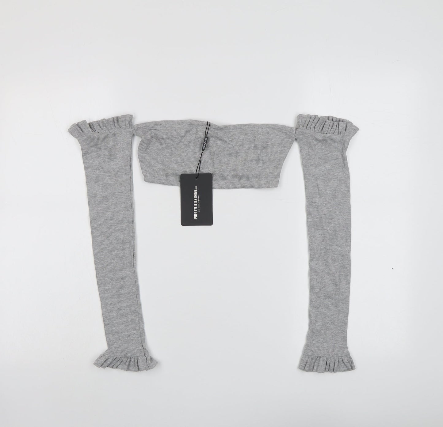 Womens UK Size 6 PRETTYLITTLETHING Grey Cropped Blouse