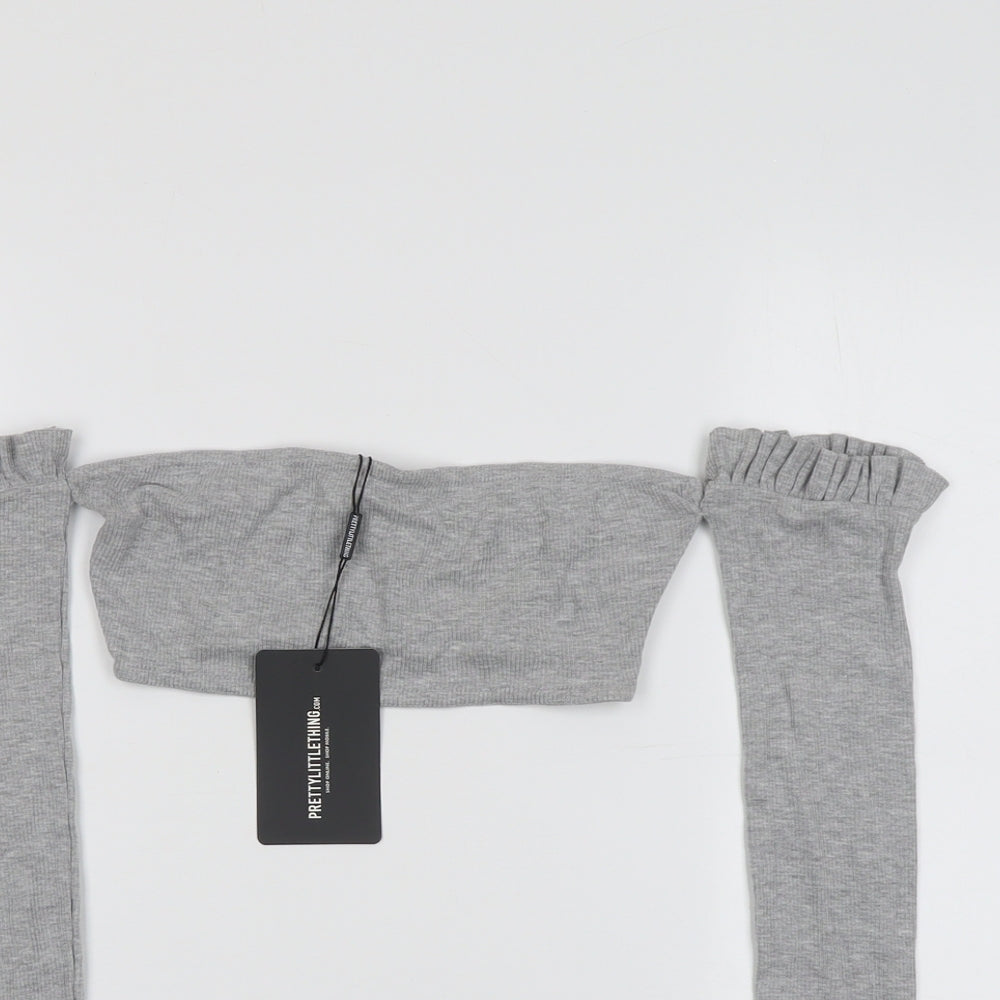 Womens UK Size 6 PRETTYLITTLETHING Grey Cropped Blouse