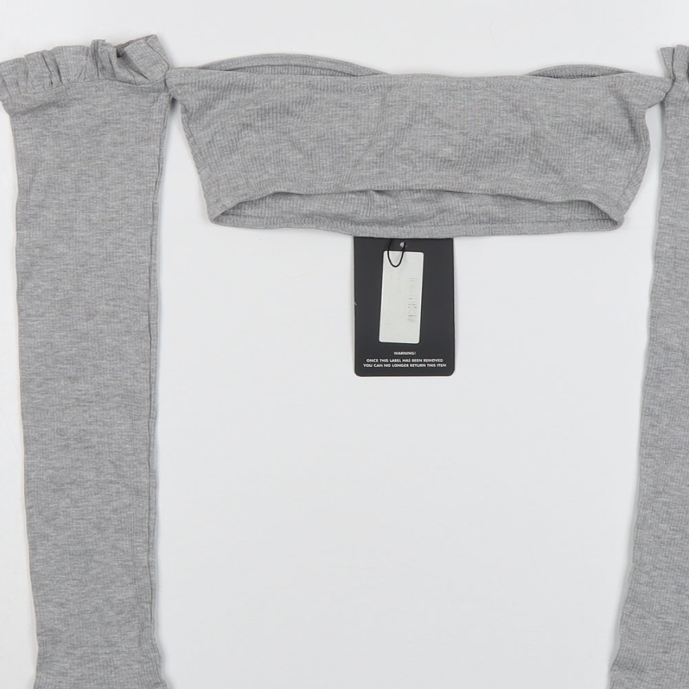 Womens UK Size 6 PRETTYLITTLETHING Grey Cropped Blouse