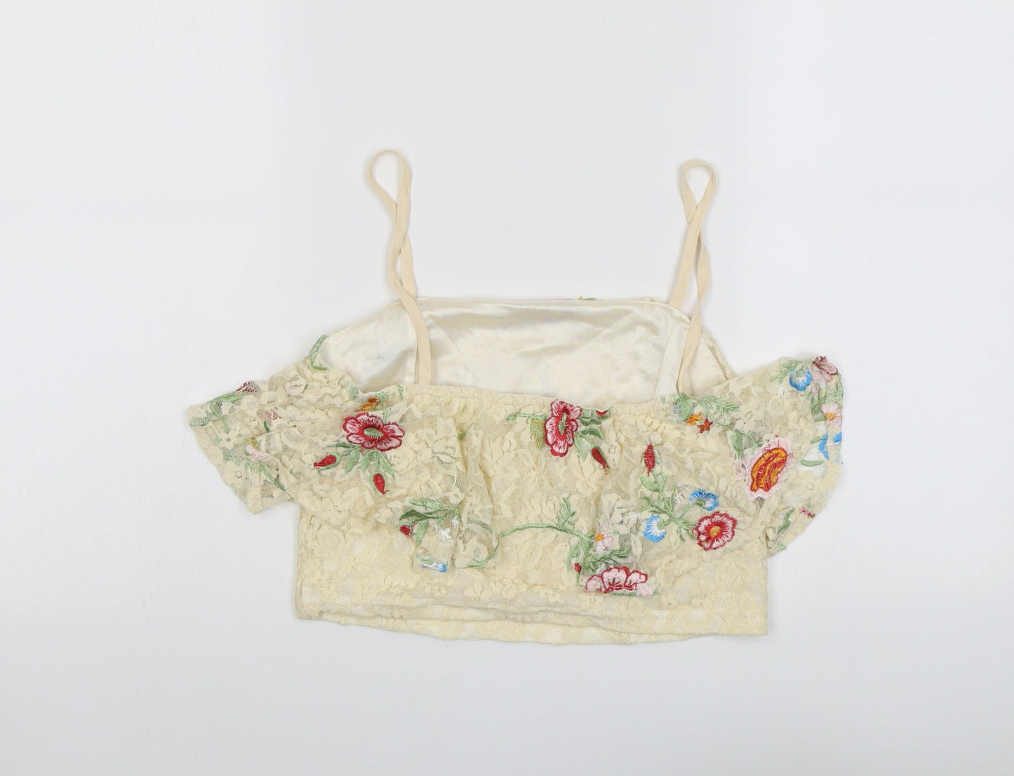 Elli White Womens Beige Floral Polyester Cropped Blouse Size M Off the Shoulder