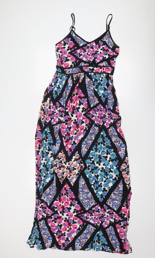 Topshop Womens Multicoloured Floral Viscose Maxi Size 8 V-Neck Zip