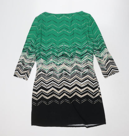 Principles Womens Green Geometric Viscose A-Line Size 12 Boat Neck Pullover
