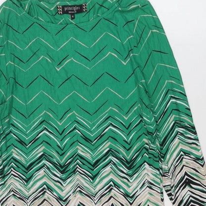Principles Womens Green Geometric Viscose A-Line Size 12 Boat Neck Pullover