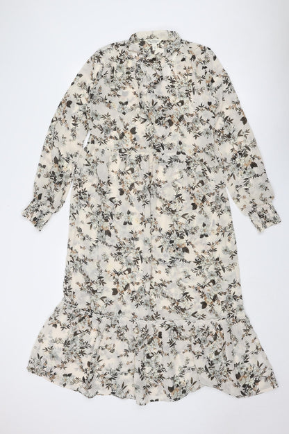 Miss Selfridge Womens Beige Floral Polyester A-Line Size 4 Mock Neck Tie - Tie Neck Detail