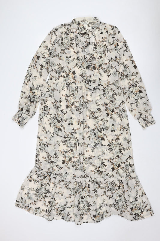 Miss Selfridge Womens Beige Floral Polyester A-Line Size 4 Mock Neck Tie - Tie Neck Detail