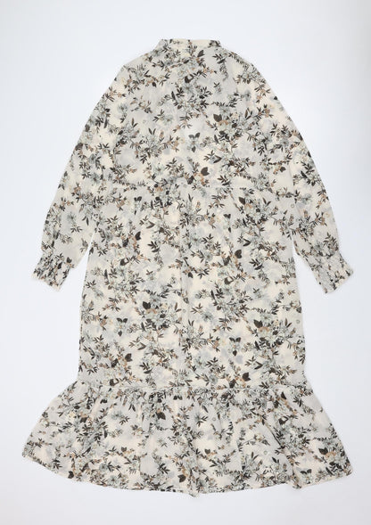 Miss Selfridge Womens Beige Floral Polyester A-Line Size 4 Mock Neck Tie - Tie Neck Detail