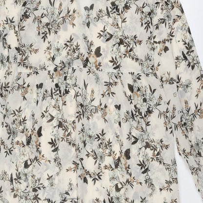 Miss Selfridge Womens Beige Floral Polyester A-Line Size 4 Mock Neck Tie - Tie Neck Detail