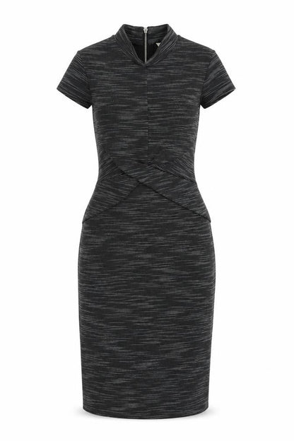 Miss Selfridge Womens Grey Striped Polyester Bodycon Size 6 Mock Neck Zip
