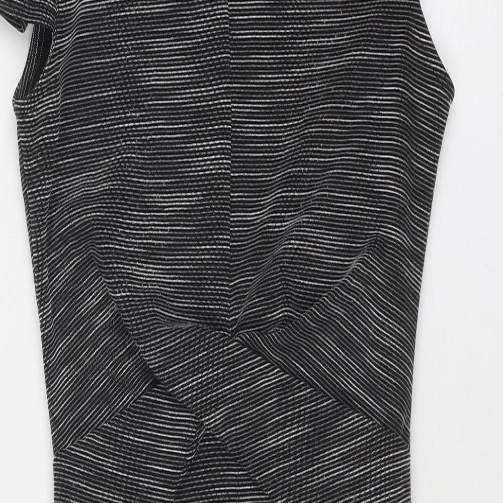 Miss Selfridge Womens Grey Striped Polyester Bodycon Size 6 Mock Neck Zip