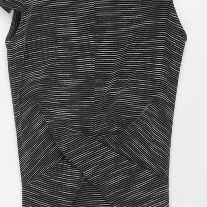 Miss Selfridge Womens Grey Striped Polyester Bodycon Size 6 Mock Neck Zip