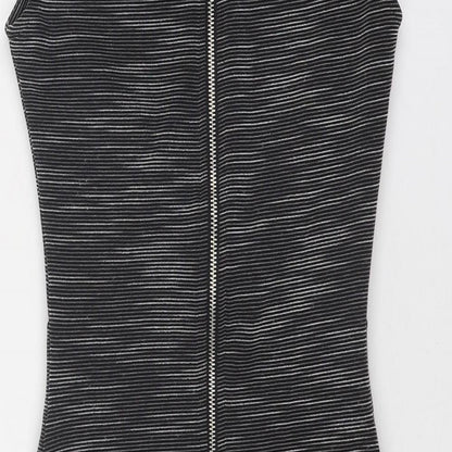 Miss Selfridge Womens Grey Striped Polyester Bodycon Size 6 Mock Neck Zip