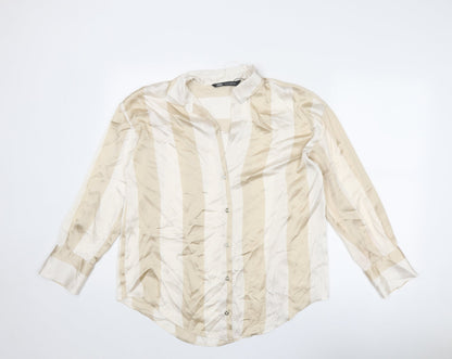 Womens UK Size S Zara Beige Basic Button-Up