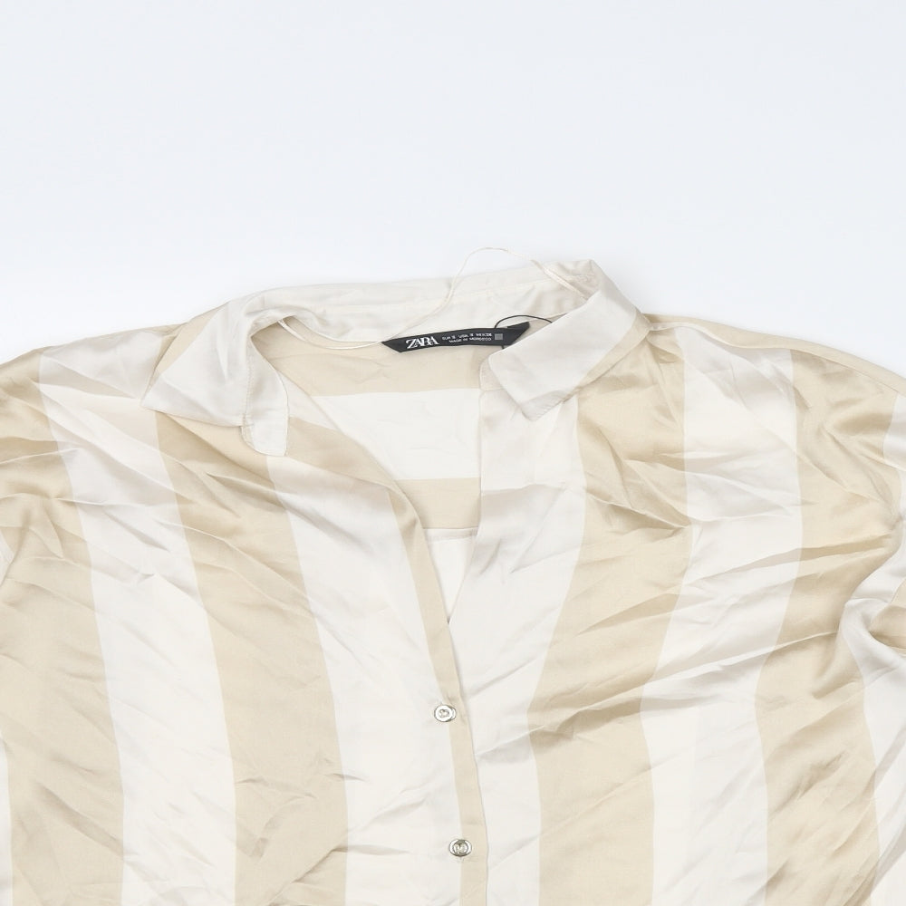 Womens UK Size S Zara Beige Basic Button-Up
