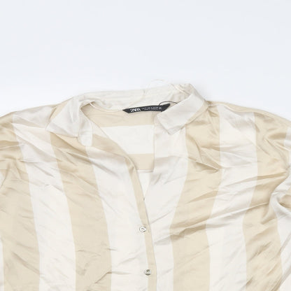 Womens UK Size S Zara Beige Basic Button-Up