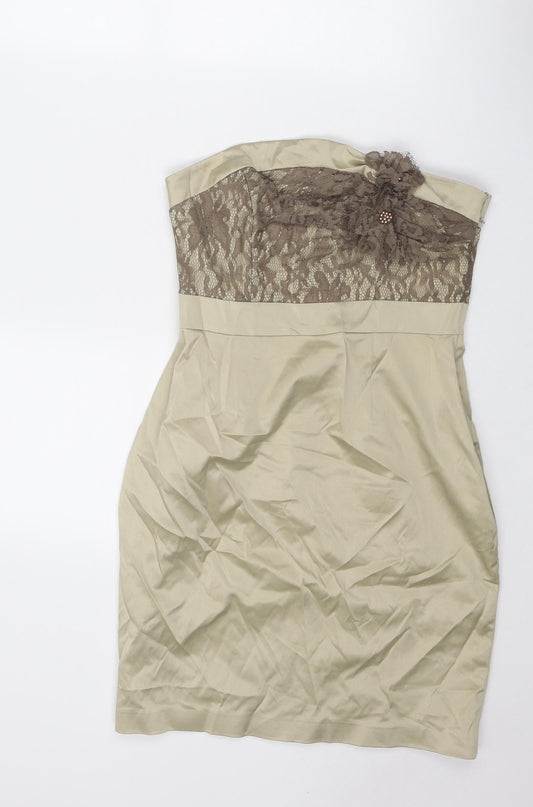 Red Herring Womens Gold Polyester Mini Size 10 Square Neck Zip - Strapless Lace Details