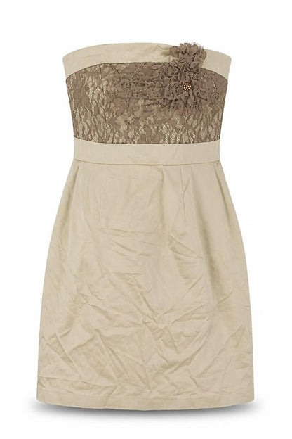 Red Herring Womens Gold Polyester Mini Size 10 Square Neck Zip - Strapless Lace Details