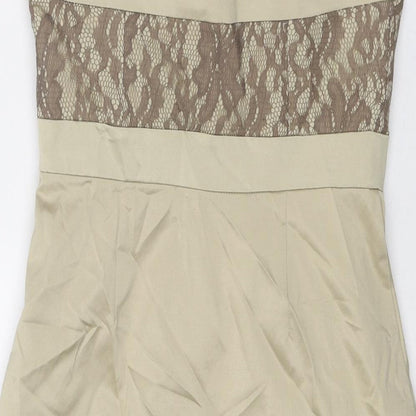 Red Herring Womens Gold Polyester Mini Size 10 Square Neck Zip - Strapless Lace Details