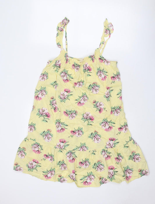 Marks and Spencer Womens Yellow Floral Viscose Tank Dress Size 12 Scoop Neck Pullover