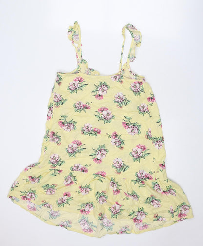 Marks and Spencer Womens Yellow Floral Viscose Tank Dress Size 12 Scoop Neck Pullover