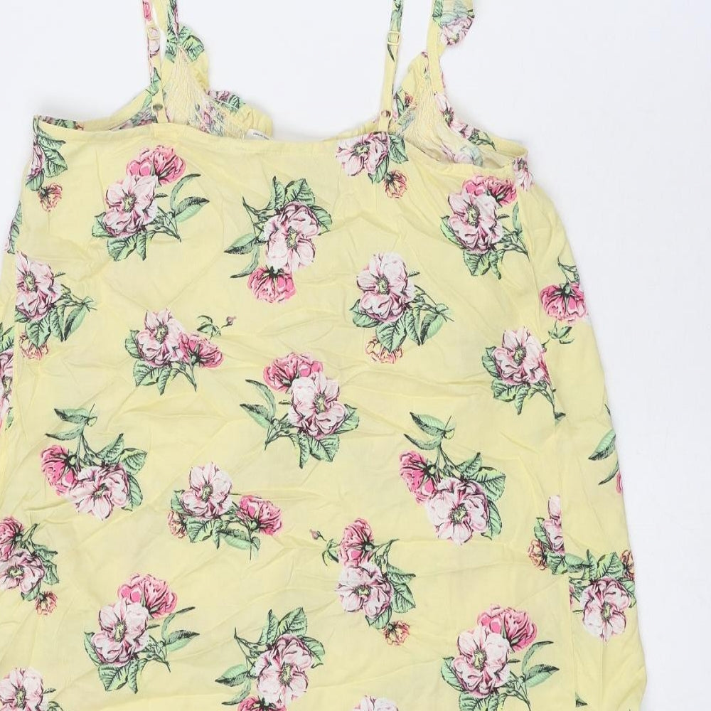 Marks and Spencer Womens Yellow Floral Viscose Tank Dress Size 12 Scoop Neck Pullover