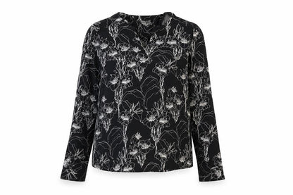 Sportscraft Womens Black Floral Viscose Basic Blouse Size 10 V-Neck