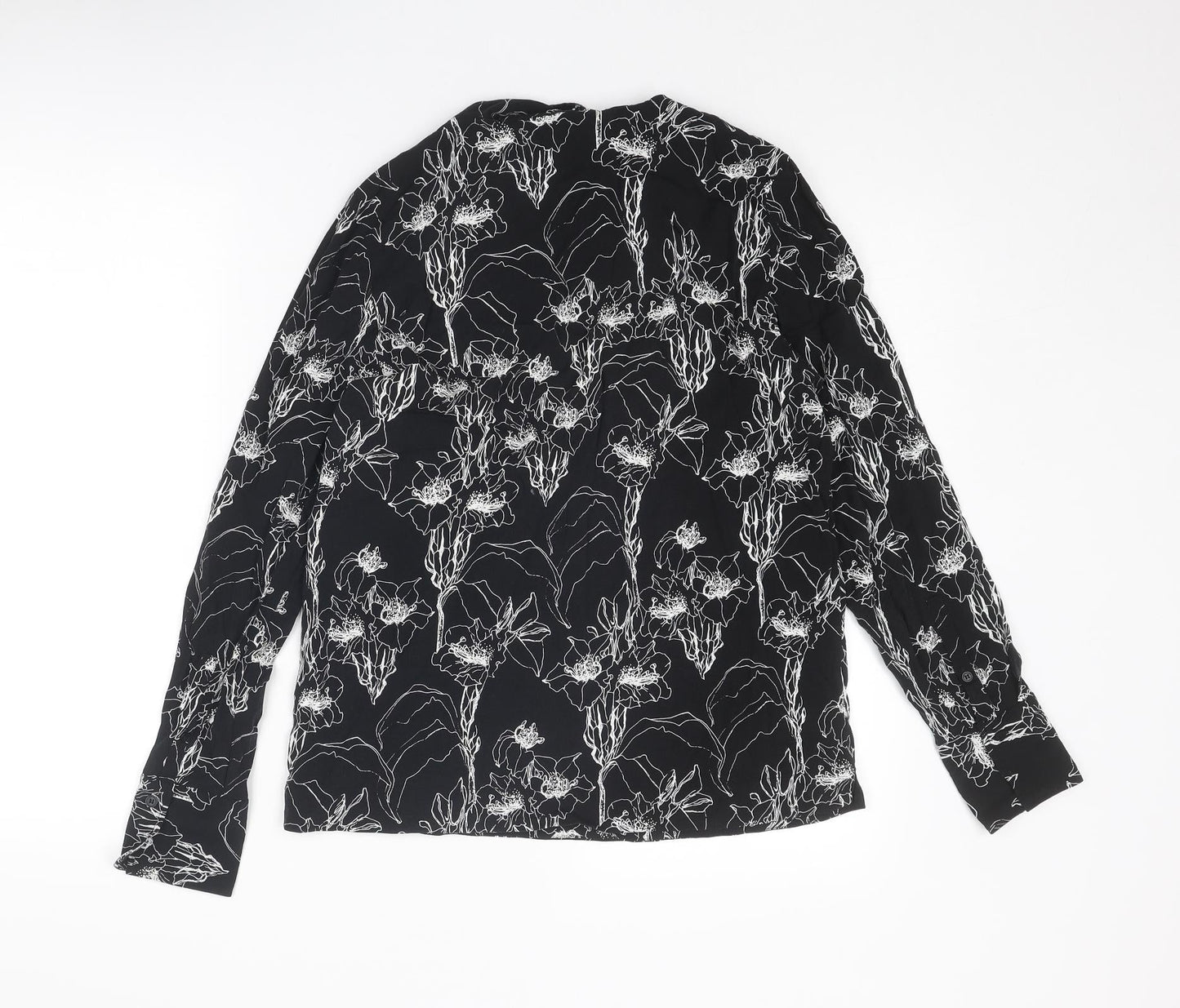 Sportscraft Womens Black Floral Viscose Basic Blouse Size 10 V-Neck