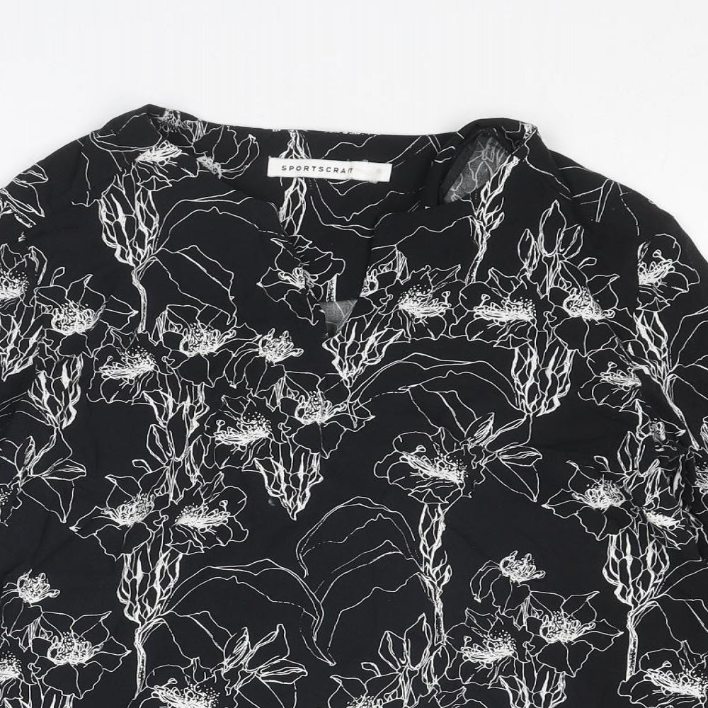 Sportscraft Womens Black Floral Viscose Basic Blouse Size 10 V-Neck